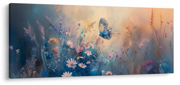 Obraz - Lúka s motýľom (120x50 cm)