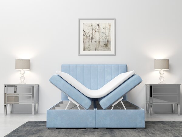 NovýNábytok.sk Manželská posteľ Boxspring 180 cm Ranaly (modrá) (s úložným priestorom). Akcia -20%. Vlastná spoľahlivá doprava až k Vám domov. 1020355