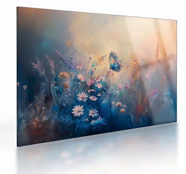 Sklenený obraz - Lúka s motýľom (70x50 cm)