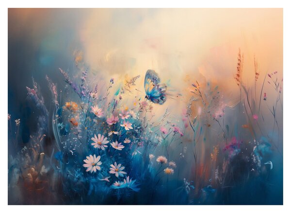 Sklenený obraz - Lúka s motýľom (70x50 cm)
