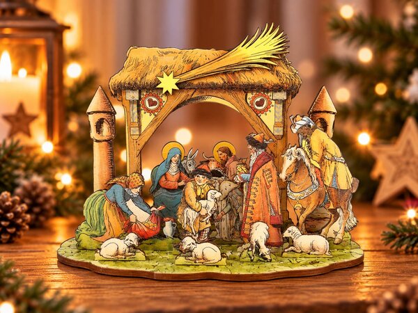 AMADEA Drevený skladací betlehem 3D 24 cm