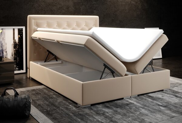 NovýNábytok.sk Manželská posteľ Boxspring 180 cm Gllamy (béžová) (s úložným priestorom). Akcia -20%. Vlastná spoľahlivá doprava až k Vám domov. 1020295