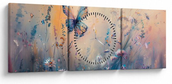 Obraz - Lúka s motýľom II. (s hodinami) (90x30 cm)