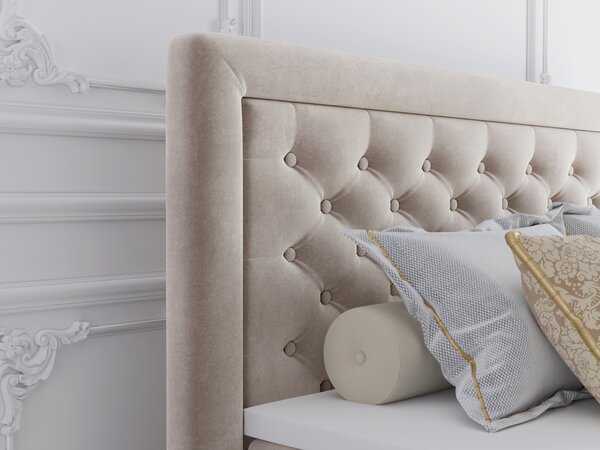 NovýNábytok.sk Manželská posteľ Boxspring 180 cm Gllamy (béžová) (s úložným priestorom). Akcia -20%. Vlastná spoľahlivá doprava až k Vám domov. 1020295