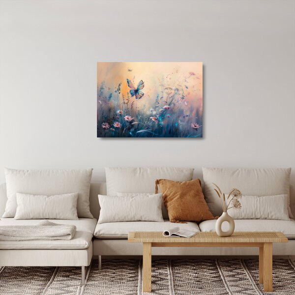 Sklenený obraz - Lúka s motýľom II. (70x50 cm)