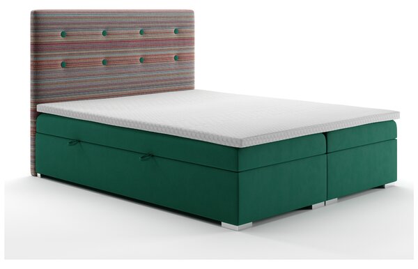 Kontinentálna posteľ 160 cm Rinoletto (tmavozelená + viacfarebné) (s úložným priestorom). Vlastná spoľahlivá doprava až k Vám domov. 1020360