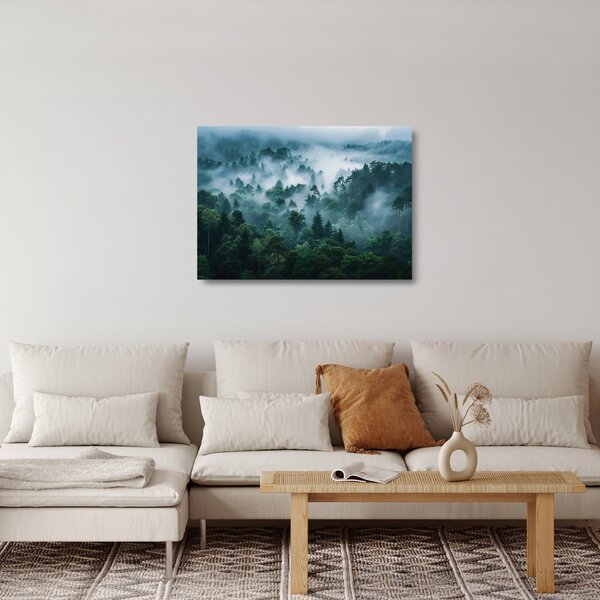 Sklenený obraz - Les v hmle (70x50 cm)