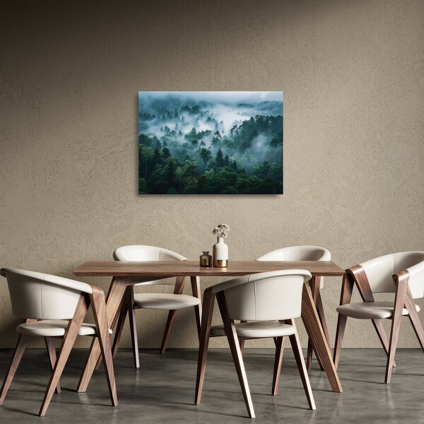 Sklenený obraz - Les v hmle (70x50 cm)