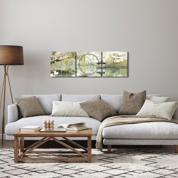 Obraz - Čínske jazero (s hodinami) (90x30 cm)
