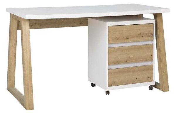 Písací stôl IWO 2, 135x76,2x65, dub artisan/biela