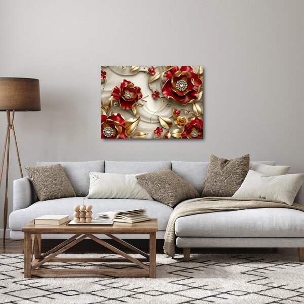 Obraz - 3D Červeno-zlaté kvety (70x50 cm)