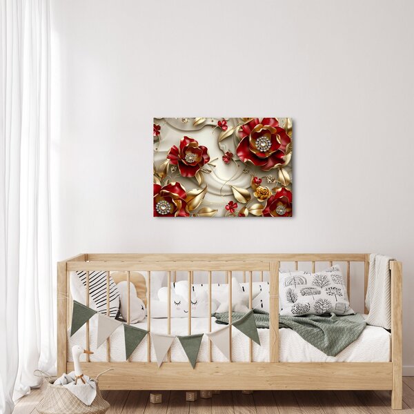 Obraz - 3D Červeno-zlaté kvety (70x50 cm)