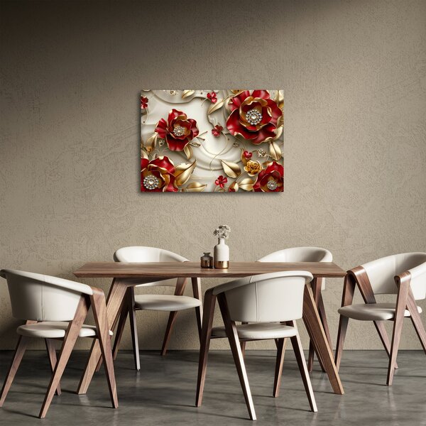 Obraz - 3D Červeno-zlaté kvety (70x50 cm)