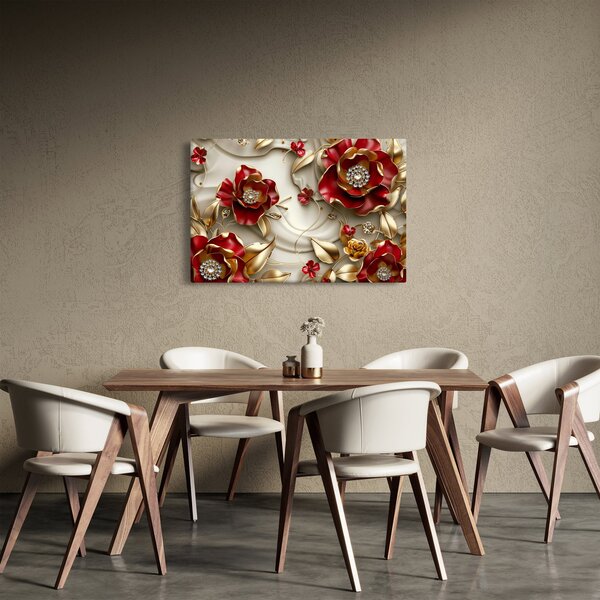 Obraz - 3D Červeno-zlaté kvety (90x60 cm)