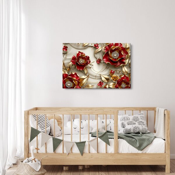 Obraz - 3D Červeno-zlaté kvety (90x60 cm)