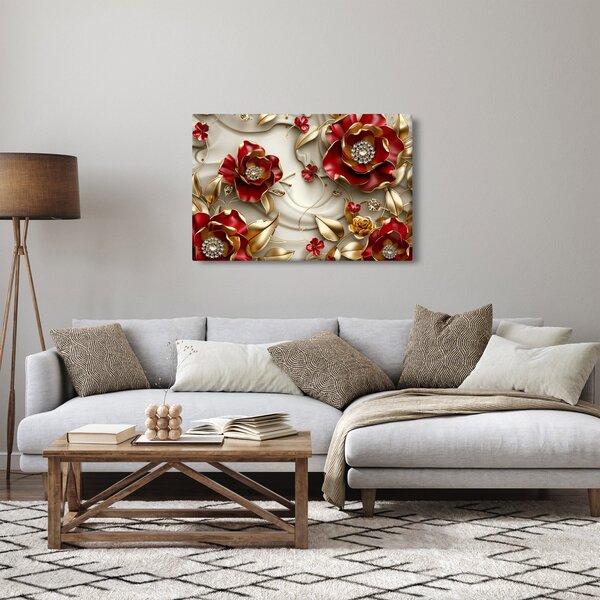 Obraz - 3D Červeno-zlaté kvety (90x60 cm)
