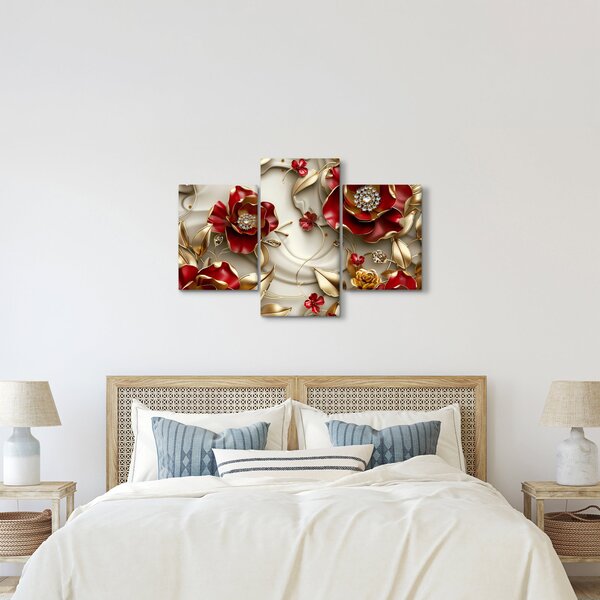 Obraz - 3D Červeno-zlaté kvety (90x60 cm)