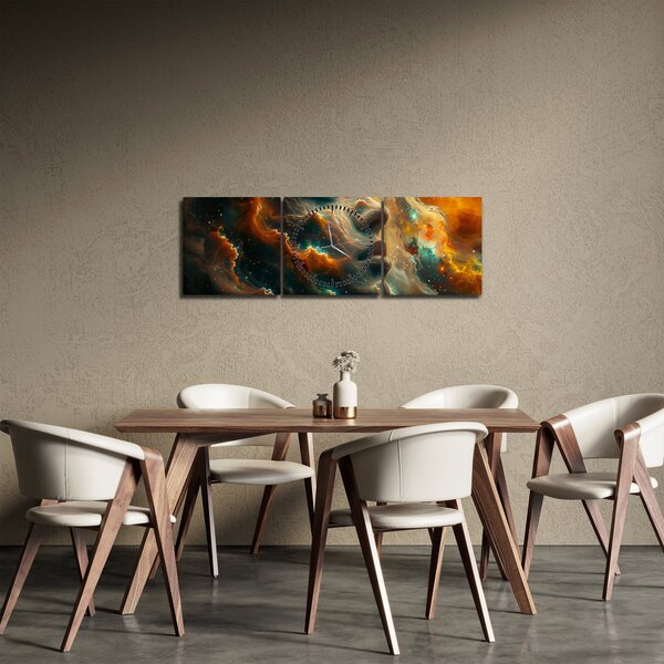 Obraz - Tvár vo vesmíre (s hodinami) (90x30 cm)