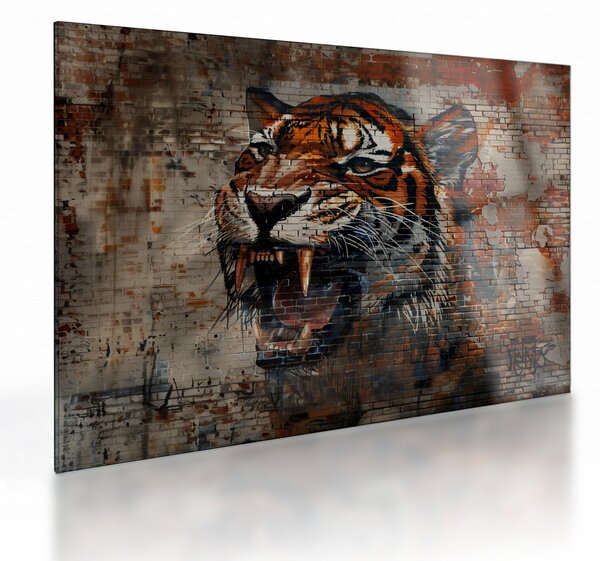 Sklenený obraz - Tiger z tehál (70x50 cm)
