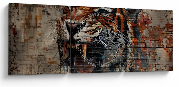 Obraz - Tiger z tehál (s hodinami) (90x30 cm)