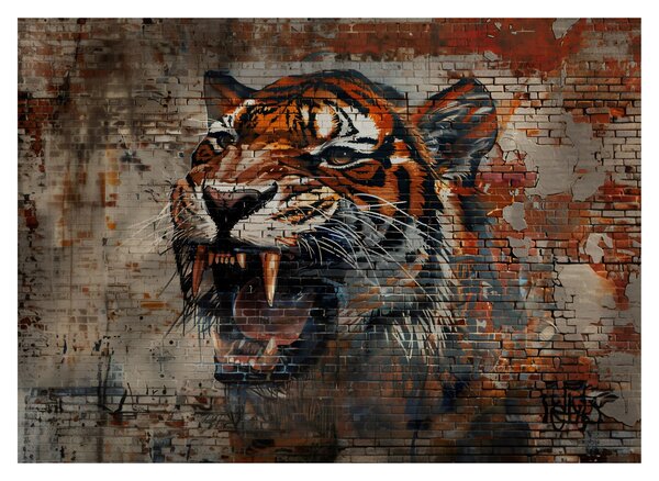 Sklenený obraz - Tiger z tehál (70x50 cm)