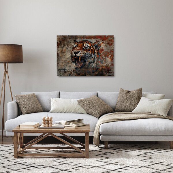 Sklenený obraz - Tiger z tehál (70x50 cm)