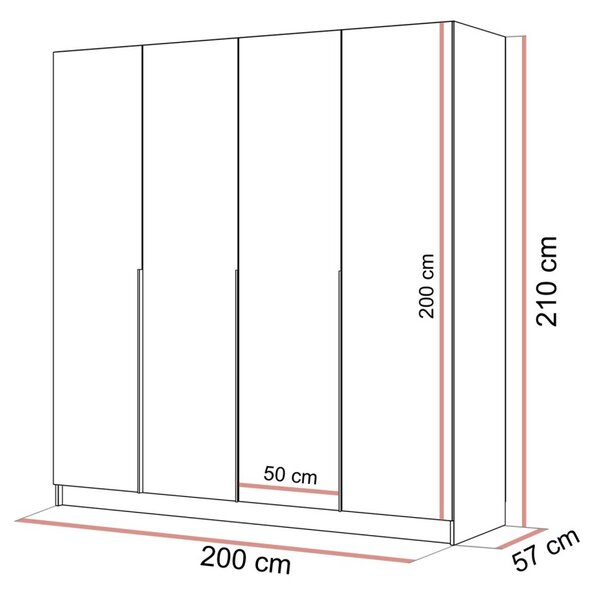 ŠATNÍKOVÁ SKRIŇA BLANCA ORECH 4D PUSH 200 cm