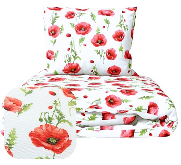 Obliečky krepové Maky biele TiaHome - 1x Vankúš 90x70cm, 1x Paplón 140x200cm