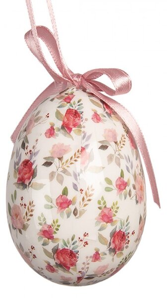 9ks dekorácia biele závesné vajíčko s kvetmi Spring Egg - Ø 5*8 cm - Clayre & Eef