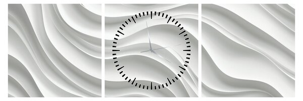 Obraz - 3D biele vlny (s hodinami) (90x30 cm)