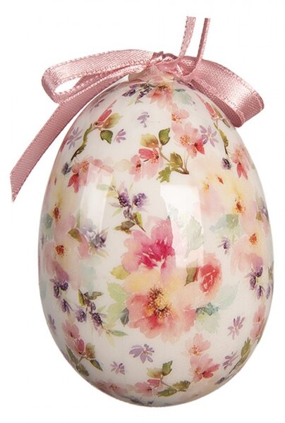 9ks dekorácia biele závesné vajíčko s kvetmi Spring Egg - Ø 5*8 cm - Clayre & Eef