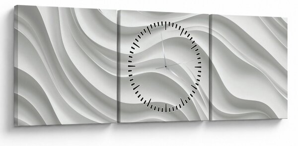 Obraz - 3D biele vlny (s hodinami) (90x30 cm)