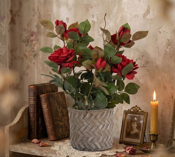Dekoračná kvetina ruže v kvetináči s červenými kvetmi Rose red - 20*20*55 cm - Clayre & Eef