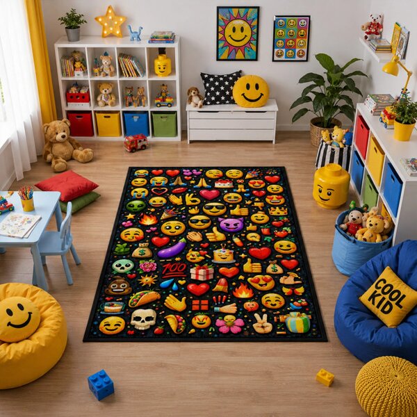 Protišmykový herný koberec Emoji 3D