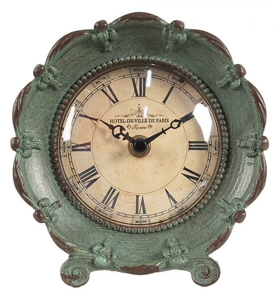 Zelené stolové hodiny v tvare kvetu Ville de Paris - 15*7*16 cm / 1*AA - Clayre & Eef