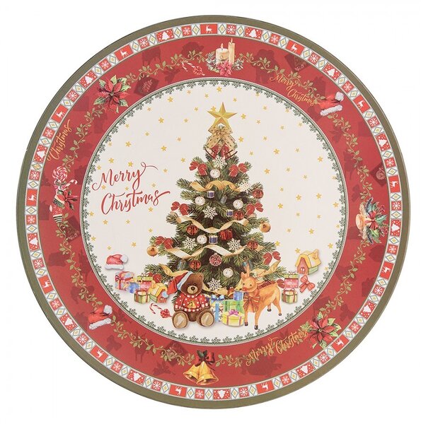 Vianočný tanier / podnos so stromčekom Merry Christmas - Ø 33 * 1 cm - Clayre & Eef