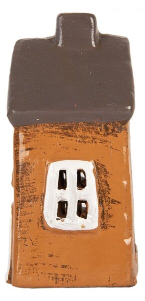 Oranžový keramický svietnik na čajovú sviečku domček Village - 9*7*12 cm - Clayre & Eef
