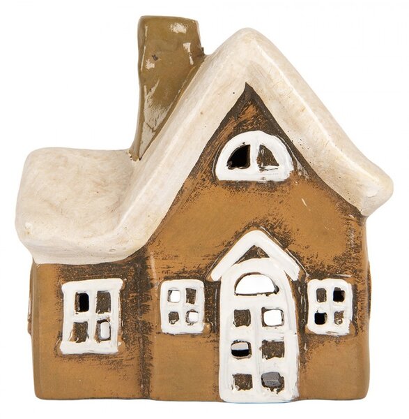 Hnedý keramický svietnik na čajovú sviečku domček Village - 13*7*13 cm - Clayre & Eef