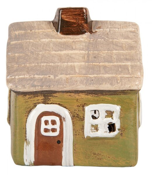 Zelený keramický svietnik na čajovú sviečku domček Village - 8*7*10 cm - Clayre & Eef