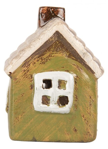 Zelený keramický svietnik na čajovú sviečku domček Village - 8*7*10 cm - Clayre & Eef