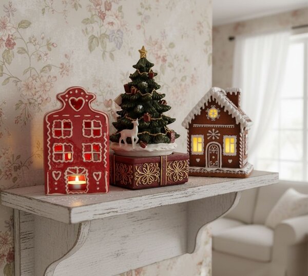 Červená perníková chalúpka na sviečku Gingerbread Cott - 8*7*13 cm - Clayre & Eef