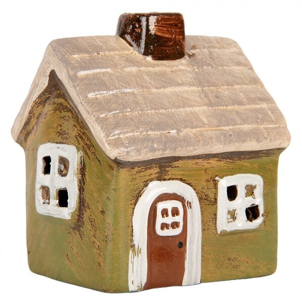 Zelený keramický svietnik na čajovú sviečku domček Village - 8*7*10 cm - Clayre & Eef