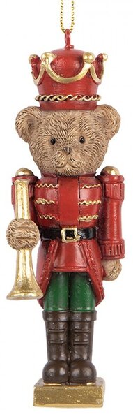 Závesná dekorácia hnedý medvedík v červenej uniforme - 4*4*11 cm - Clayre & Eef