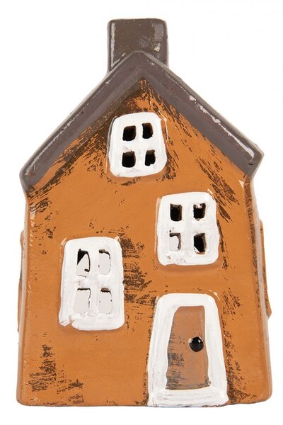 Oranžový keramický svietnik na čajovú sviečku domček Village - 9*7*12 cm - Clayre & Eef