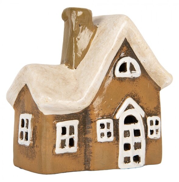 Hnedý keramický svietnik na čajovú sviečku domček Village - 13*7*13 cm - Clayre & Eef