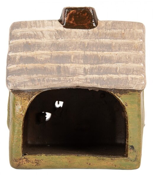Zelený keramický svietnik na čajovú sviečku domček Village - 8*7*10 cm - Clayre & Eef