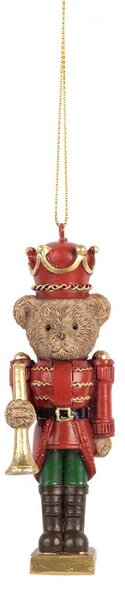 Závesná dekorácia hnedý medvedík v červenej uniforme - 4*4*11 cm - Clayre & Eef