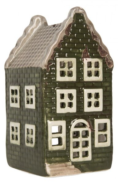 Tmavozelený keramický domček na čajovú sviečku Lamont - 7*7*14 cm - Clayre & Eef