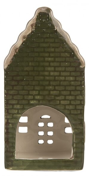 Tmavozelený keramický domček na čajovú sviečku Lamont - 7*7*14 cm - Clayre & Eef