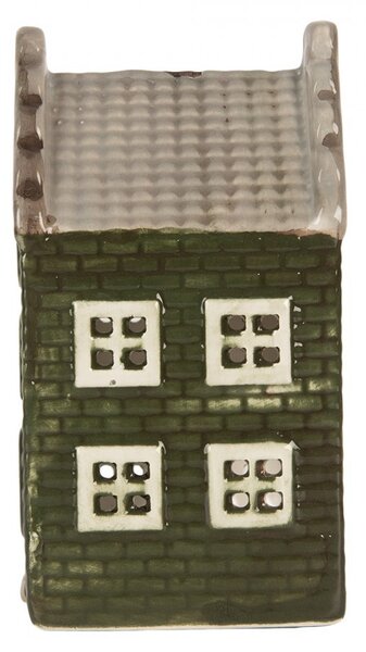 Tmavozelený keramický domček na čajovú sviečku Lamont - 7*7*14 cm - Clayre & Eef